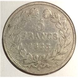 France 1833 5 francs Louis Philippe .900 Silver, PLEASE UNDERSTAND WE ARE NOT PROFESSONIAL GRADER MA