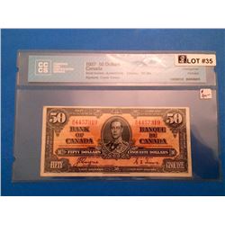 1937 Canada Banknote 50 Dollars CCCS Certified : Serial B/H 4457319 Charlton BC-26c