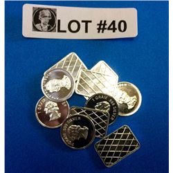 Silver Miniature Bar and Round, each Pieces Weight 1 gr each, Lot of 10 gr Pur Silver