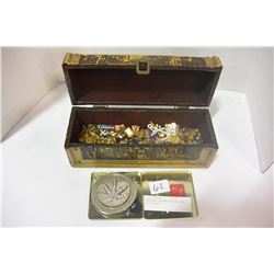 CONTAINER OF VARIOUS PINS AND BELT BUCKLE