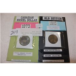 CANADIAN NICKLE DOLLAR AND BRITISH COIN