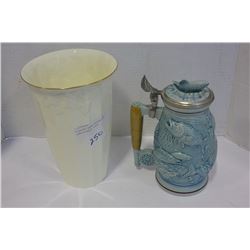 FISHING BEER STEIN AND PHALTZGRAFF VASE