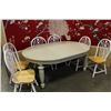 Image 1 : ROUND MODERN DINING TABLE WITH LEAF AND SIX ARROWBACK CHAIRS