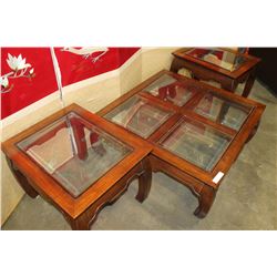 EASTERN STYLE GLASS TOP 3-PIECE COFFEE TABLE SET