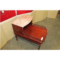 MAHOGANY MARBLE TOP STEP ENDTABLE