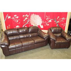 BROWN LEATHER SOFA AND CHAIR