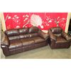 Image 1 : BROWN LEATHER SOFA AND CHAIR