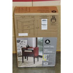 RED PAINTED ACCENT TABLE IN BOX