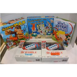 2 ELECTRONIC SCRABBLE GAMES & 3 BOARD GAMES