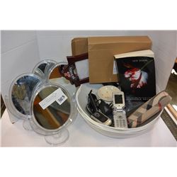 LOT OF VANITY MIRRORS, NEW BOWLS, & HOUSEHOLD ITEMS