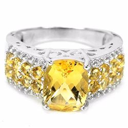 ORANGISH YELLOW CITRINE & WHITE TOPAZ RING