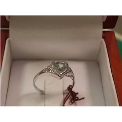 RING - FROM ESTATE - HEART DESIGNED 10K WHITE GOLD AND GEMSTONE - SZ 7 - TOPAZ?