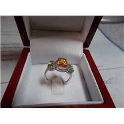RING - 2.5CT AZOTIC MYSTIC GEMSTONE, 1CT PERIDOT & 2 DIAMONDS IN STERLING SILVER SETTING - INCLUDES 