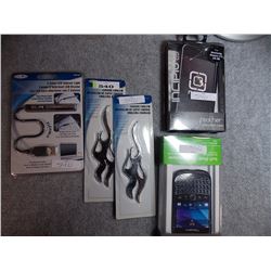 NEW ASSORTED CELL PHONE ACCESSORIES- 4 TTL NEW BLACK BERRY LEATHER POCKET, "INCIPIO" FEATHER SHINE H