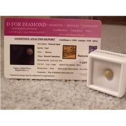 NATURAL OPAL GEMSTONE - READY FOR SETTING - CERIFIED 1.34 CT - ROUND CABACHON - INCLUDES GEMSTONE AN