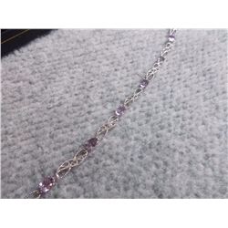 BRACELET - 3.6 TCW OVAL FACETTED PURPLE AMETHYST & DIAMONDS IN STERLING SILVER SETTING - INCLUDES CE