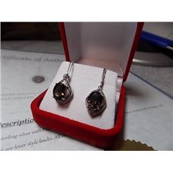 EARRINGS - HUGE 5.5CT TOPAZ & DIAMOND IN STERLING SILVER DANGLE STYLE EARRINGS - INCLUDES CERTIFICAT