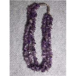 NECKLACE- 3 STRAND 16" POLISHED AMETYHST