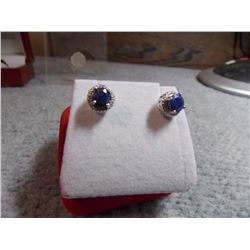 EARRINGS - NEW BLUE SAPPHIRE & DIAMOND IN STERLING SILVER FILIGREE SETTING - APPROX. RETAIL $325