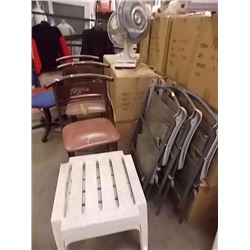 FOLDING LAWN CHAIRS - 3, SIDE TABLES - 3, METAL CHAIRS - 3 = 10 PC TTL