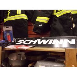 SHELF LOT - PANS, SIGN & FLAG