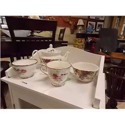 ROYAL ALBERT - OLD COUNTRY ROSE - 3 TEA CUPS WITH MATCHING SUGAR BOWL AND TEA POT = 5 PC TTL