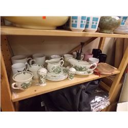 SHELF LOT OF COLLECTABLES - DISHWARE AND MORE