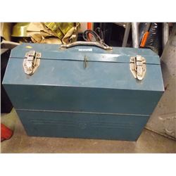 VINTAGE DOUBLE SIDED TOOL BOX & CONTENTS