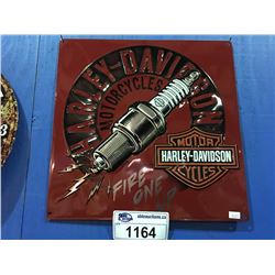 HARLEY-DAVIDSON MOTORCYCLES 14 1/2" X 14 1/2" - "SPARKED"  NOSTALGIC TIN SIGN