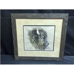 SIGNED & FRAMED  BUFFALO NATIVE ART BY RUSS