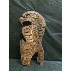 SIGNED MATIVE ART CARVING EAGLE & KILLER WHALE BY DAN WADHAM