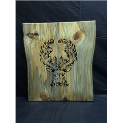 SIGNED NATIVE ART WALL CARVING FLAMING DEER SPALTED MONKEY TREE BY GARY JOHNSON
