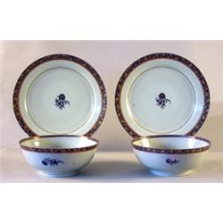 Punchbowls, a pair of, with dishes