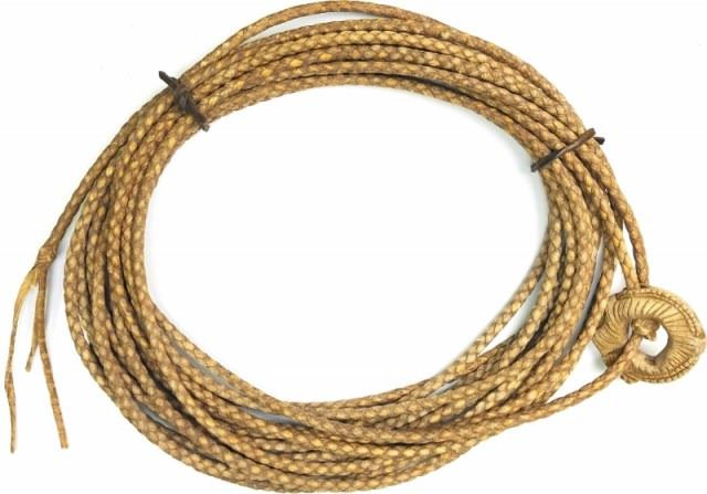 Nicely braided rawhide riata with leather hondo.