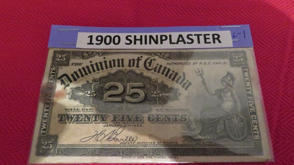 Shinplaster Coin 1900 Canadian Shinplaster-25 cents banknote more than 100 years old