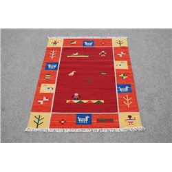 Hand woven, Indian wool pile on cotton foundation Rug