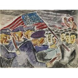 Leon Bibel (1912-1995) Protest with Flag