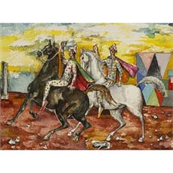 Fred Jones (b. 1914) Two Harlequins on Horse