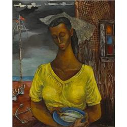 Fred Jones (b. 1914) Lady with Plate of Fish