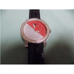 WATCH - NEW  - DIAMOND KING - WORKING WITH 6 GENUINE DIAMONDS INSET INTO FACE - RED / SILVER - SUGGE