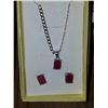 Image 1 : NECKLACE & EARRING 3PC SET - 4TCW EMERALD CUT RUBYS - RICH DEEP RED PURPLE IN STAMPED 925 STERLING S