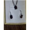 Image 3 : NECKLACE & EARRING 3PC SET - 3TCW OVAL FACETTED DEEP RED BROWN GARNET & ROUND FACETTED DIAMOND IN ST