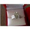 Image 1 : RING - 4.53CT PEAR FACETTED LIVELY GREEN YELLOW AMETHYST & 2 ROUND FACETTED ACCENT SHOULDER DIAMONDS