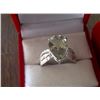 Image 2 : RING - 4.53CT PEAR FACETTED LIVELY GREEN YELLOW AMETHYST & 2 ROUND FACETTED ACCENT SHOULDER DIAMONDS