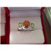 Image 2 : RING - 2.5 CT OVAL FACETTED RICH DEEP ORANGE AZOTIC MYSTIC GEMSTONE & 2 OVAL FACETTED SHOULDER MOSS 