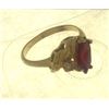 Image 3 : RING - 1.2 CT MARQUIS FACETTED GARNET SET IN 18K YELLOW GOLD OFF SET LEAF DESIGN - INCLUDES CERTIFIC
