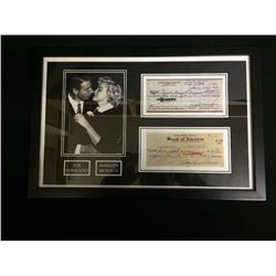 MARILYN MONROE & JOE DIMAGGIO CUSTOM FRAMED DUAL SIGNED FACSIMILIE CHEQUES DISPLAY