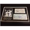 Image 1 : MICKEY MANTLE & JOE DIMAGGIO CUSTOM FRAMED DUAL SIGNED PHOTO & FACSIMILIE CHEQUES DISPLAY