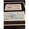 Image 3 : MICKEY MANTLE & JOE DIMAGGIO CUSTOM FRAMED DUAL SIGNED PHOTO & FACSIMILIE CHEQUES DISPLAY