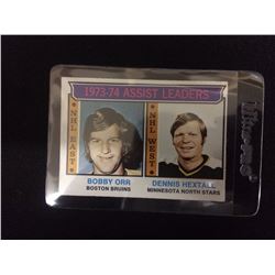 1973-74 ASSIST LEADERS HOCKEY CARD BOBBY ORR & DENNIS HEXTALL